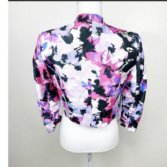 Black Label by Evan Picone NWOT Floral Pink/Purple Cropped Blazer - Picture 4 of 12